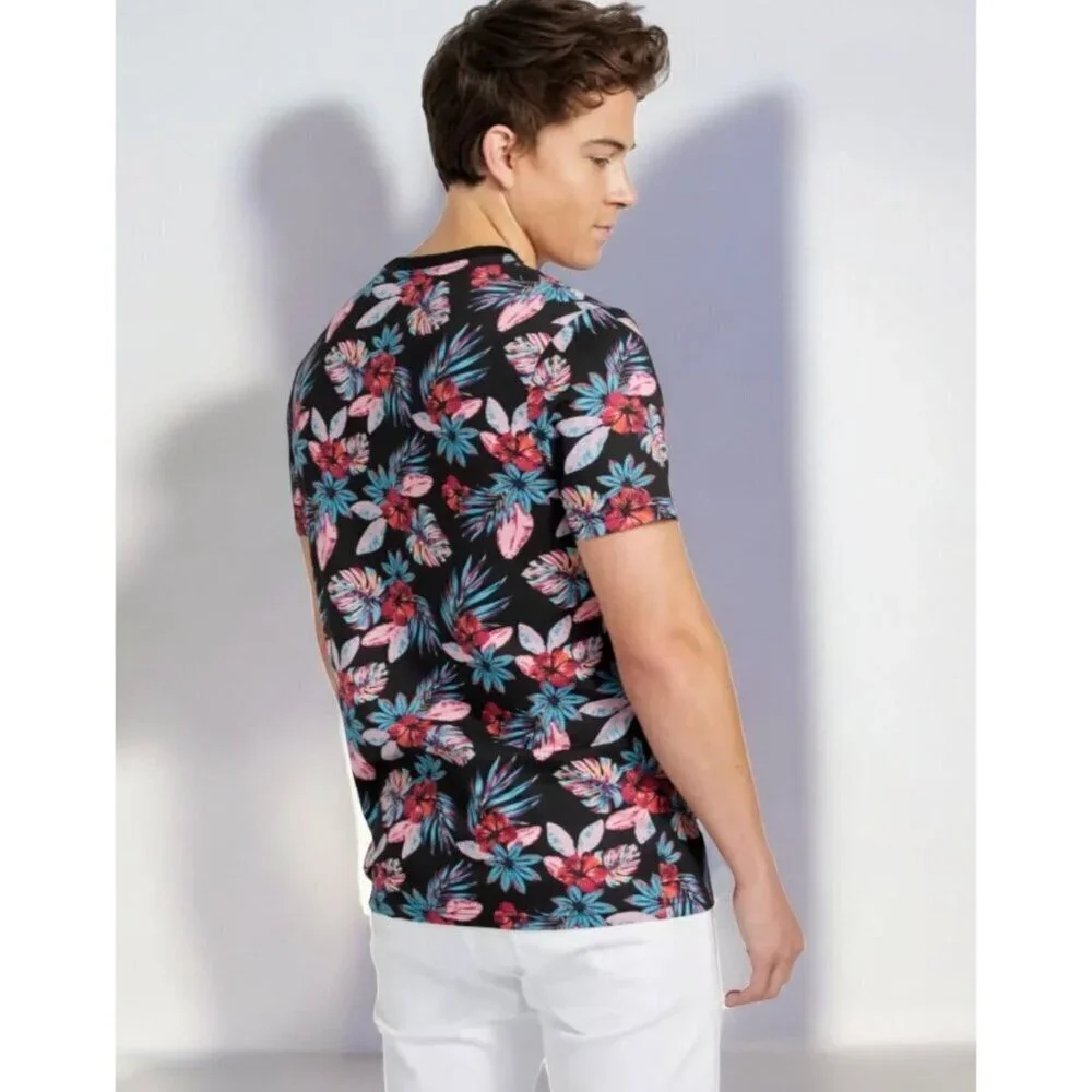Guess Men Haka AOP Floral Graphic Crew Neck Short Sleeve Tee Colorful NEW Large - Picture 3 of 8